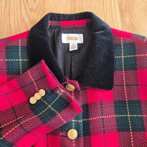 Talbots Red and Green Plaid Blazer with Gold Buttons